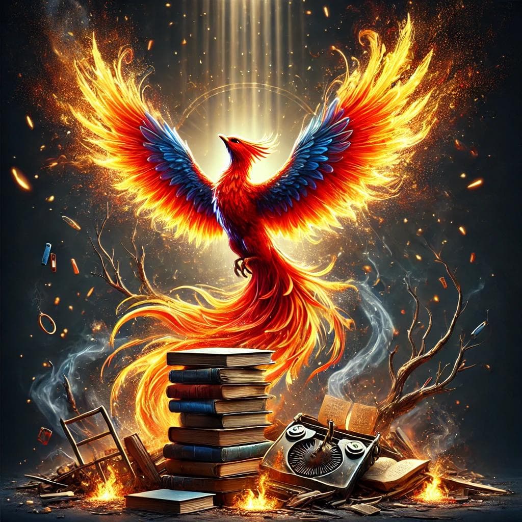 Phoenix rising from books